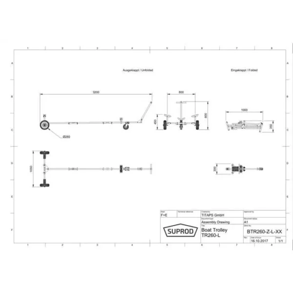 Remorque Chariot de mise à l'eau pour bateaux pneumatiques dériveurs annexes, SUPROD TR260-L-LU, noir/rouge – Image 4